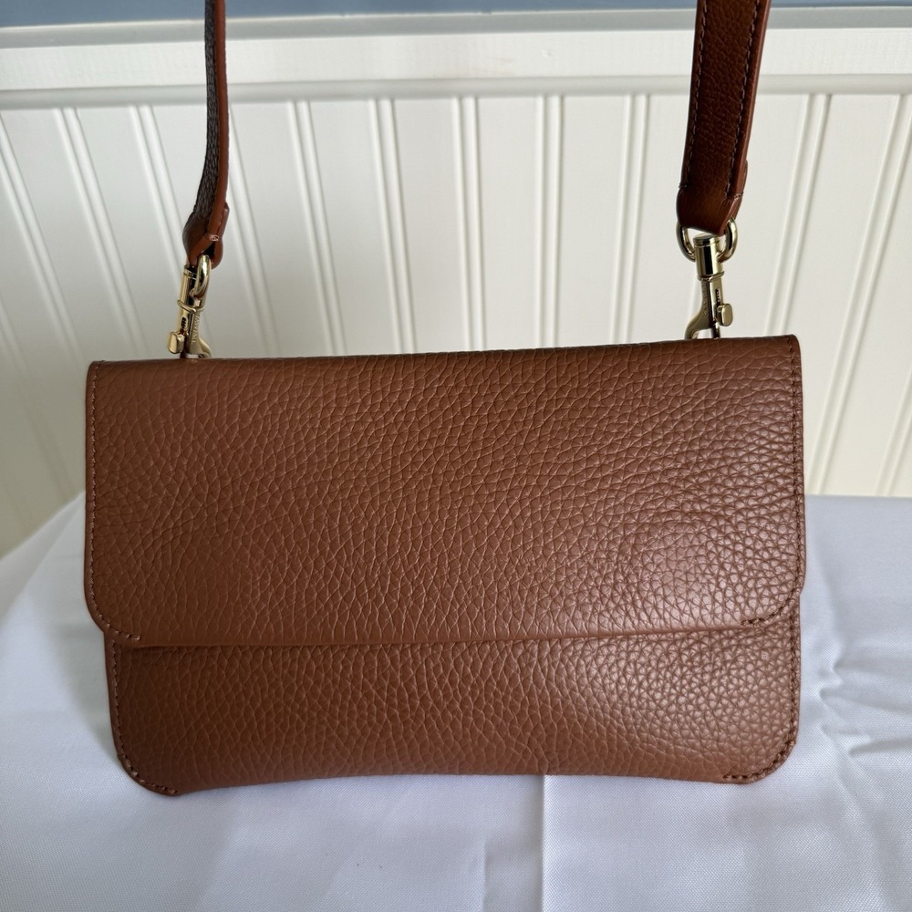 Cuyana System Flap Bag Pebbled Leather Crossbody Bag Purse Pouch Chestnut Brown